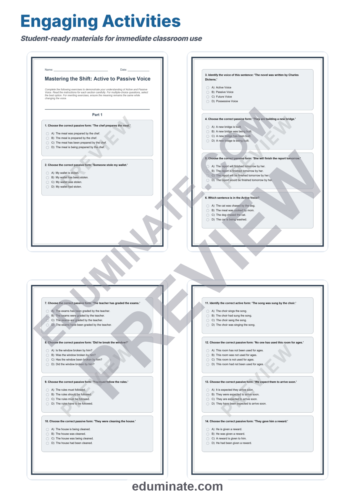 Preview sheet 3 of Active to Passive Voice Worksheet | Grammar Practice | Printable ELA Activity