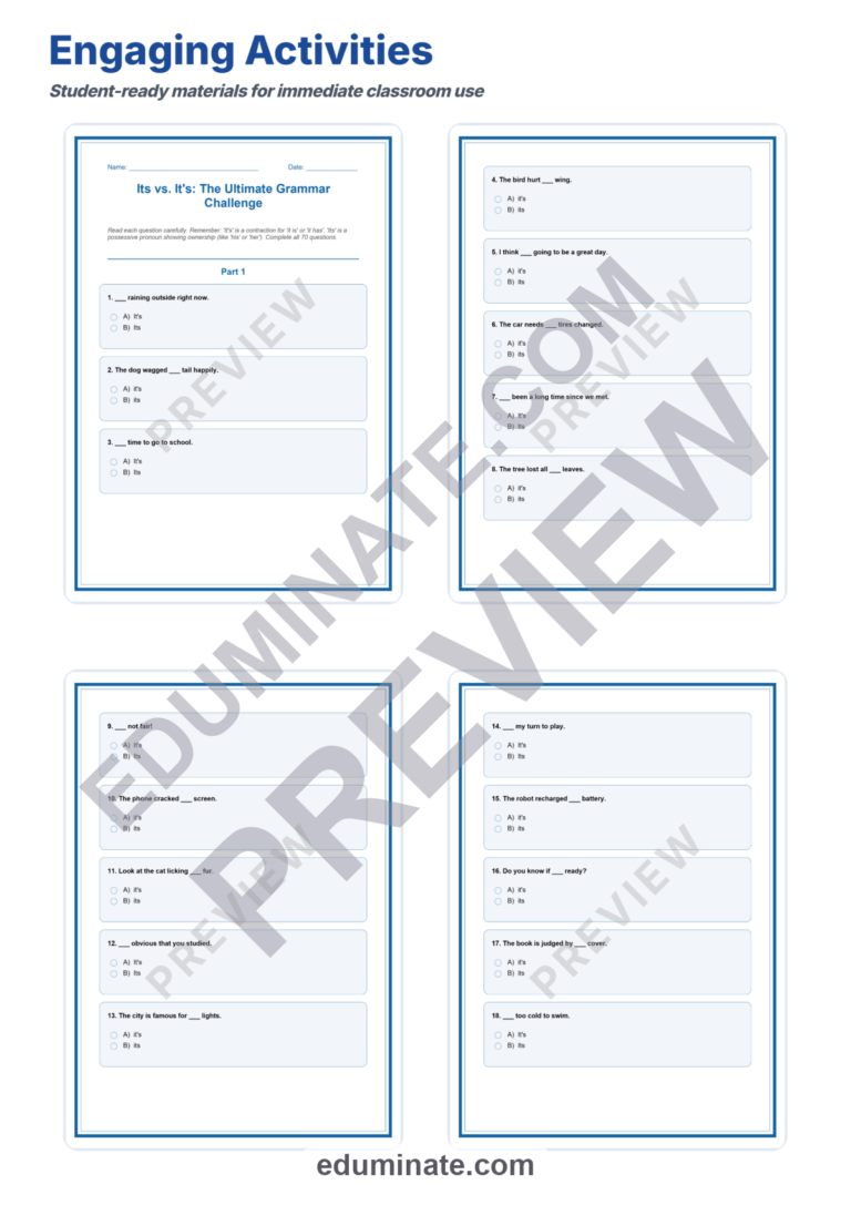 Its Vs It’s Grammar Worksheet | Contractions and Possessives | Practice Pages sample page 3