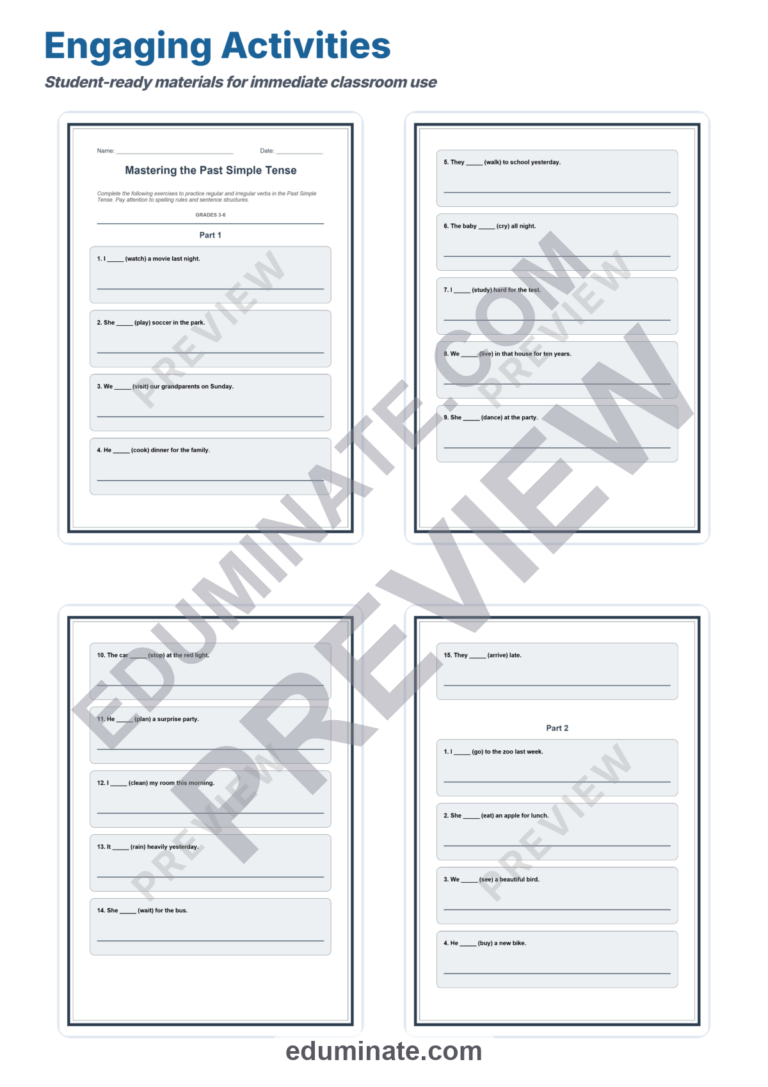 Past Tense Verbs Worksheet | Grammar Practice | Regular and Irregular Verbs Pack sample page 3