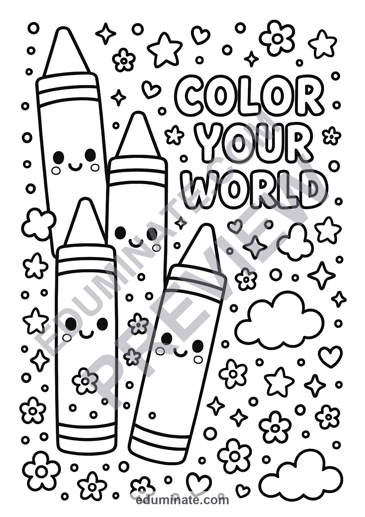 Preview sheet 3 of Crayons Coloring Pages | Cute Coloring Sheets for Fine Motor Art Activities