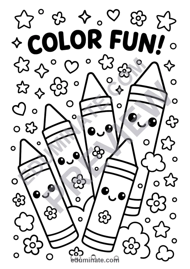 School Supplies Coloring Sheets, 50 Easy Art Pages