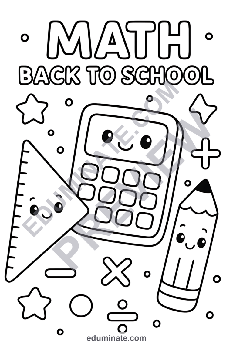 Back to School Math Coloring Pages – Fun Elementary School Math Sheets Pack sample page 3