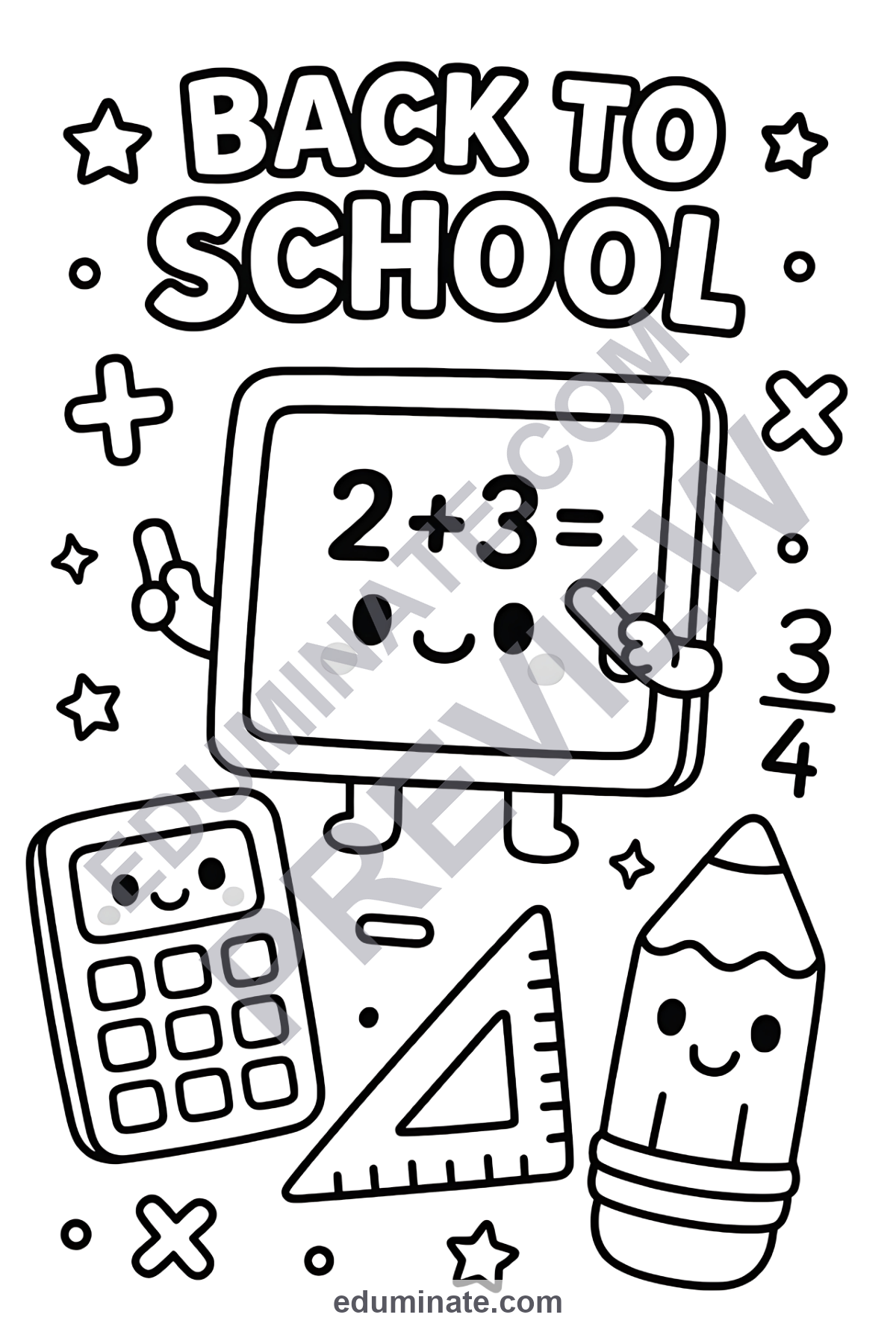 Preview sheet 3 of Math Back to School Coloring Pages | Cute Addition Practice Activity Pack