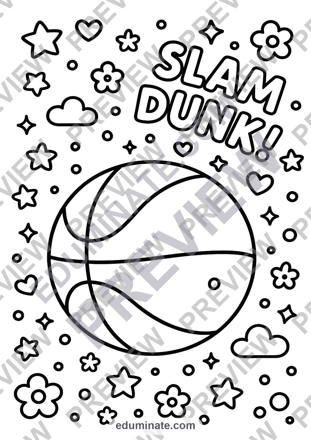 Preview sheet 3 of Basketball Coloring Pages | Slam Dunk Sports Day Activities Printable Sheets