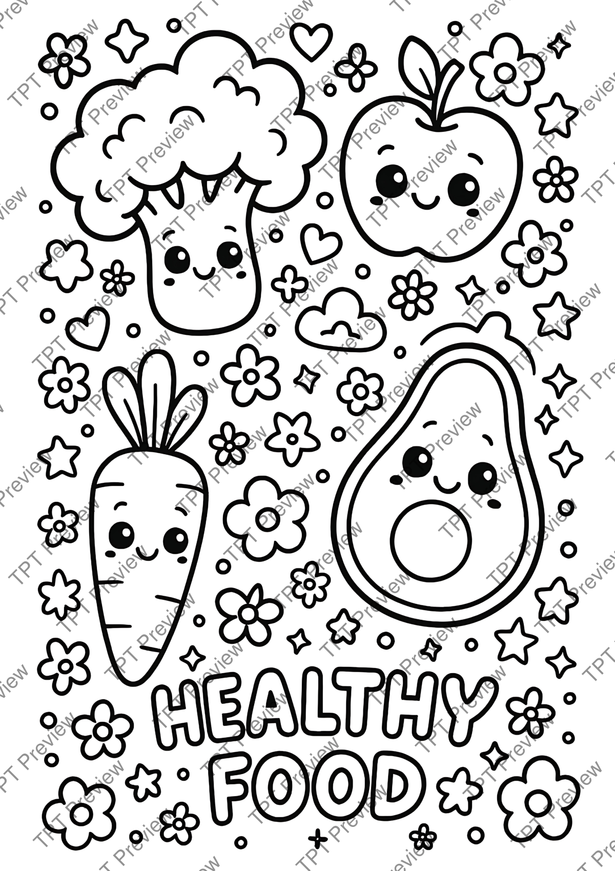 Preview sheet 3 of Healthy Food Coloring Pages – 100 Printable Fruit and Vegetable Activity Sheets