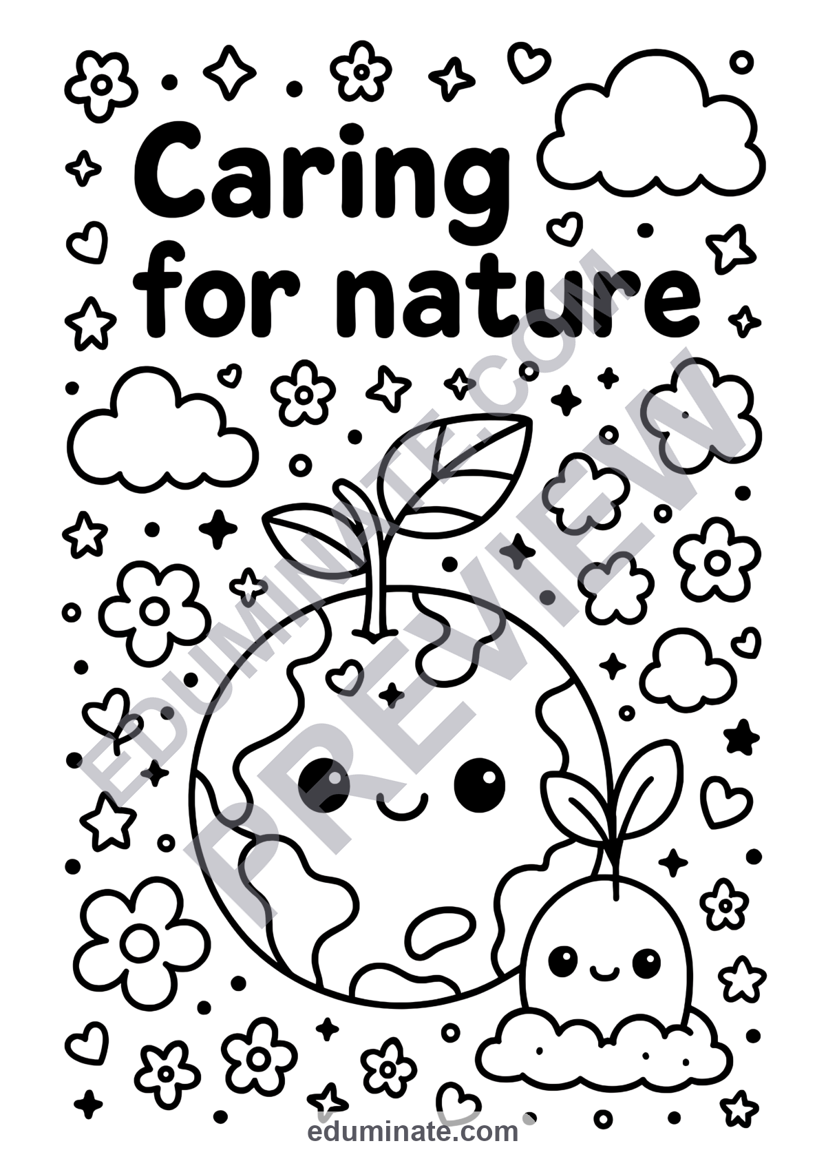 Preview sheet 3 of Caring for Nature Coloring Pages Earth Day Recycling Coloring Sheets 50 Pages