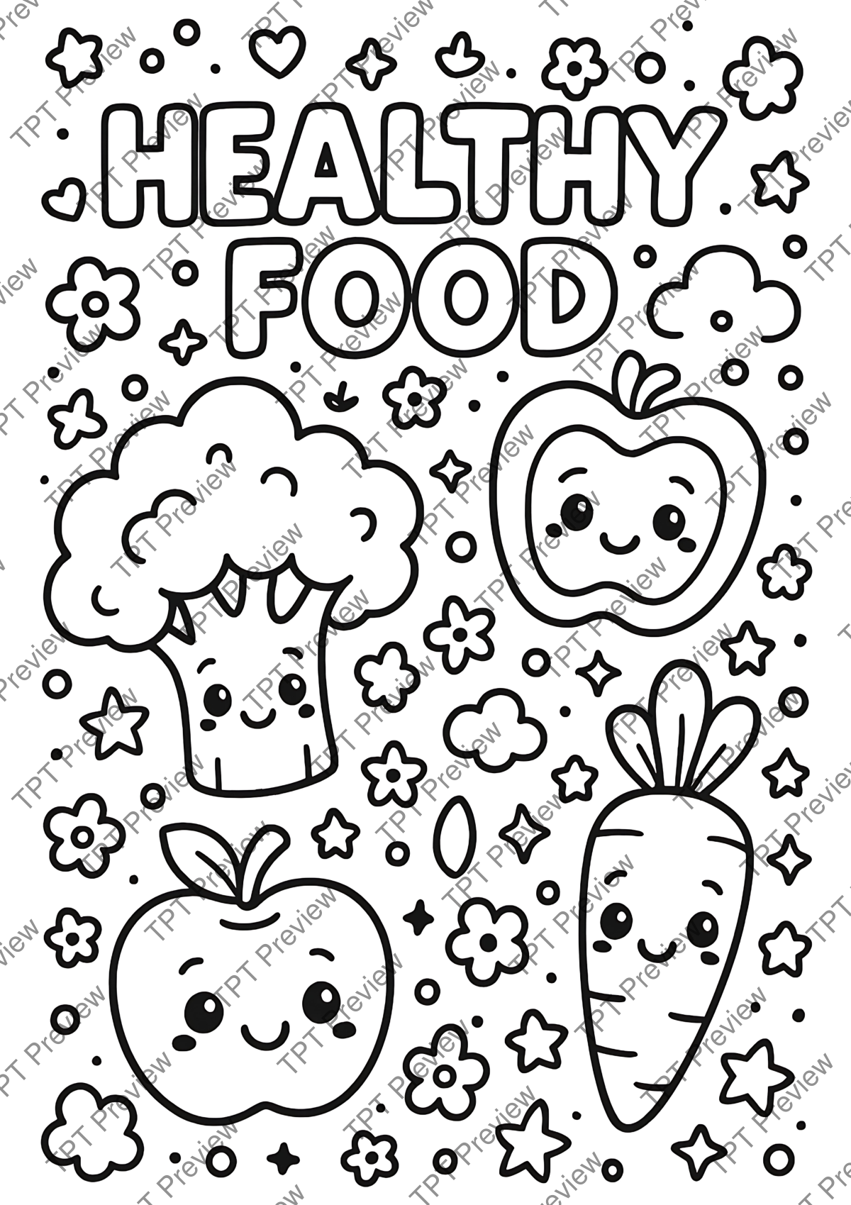 Preview sheet 3 of Fruits and Vegetables Coloring Pages – Kawaii Food Coloring Sheets, 60 Pages