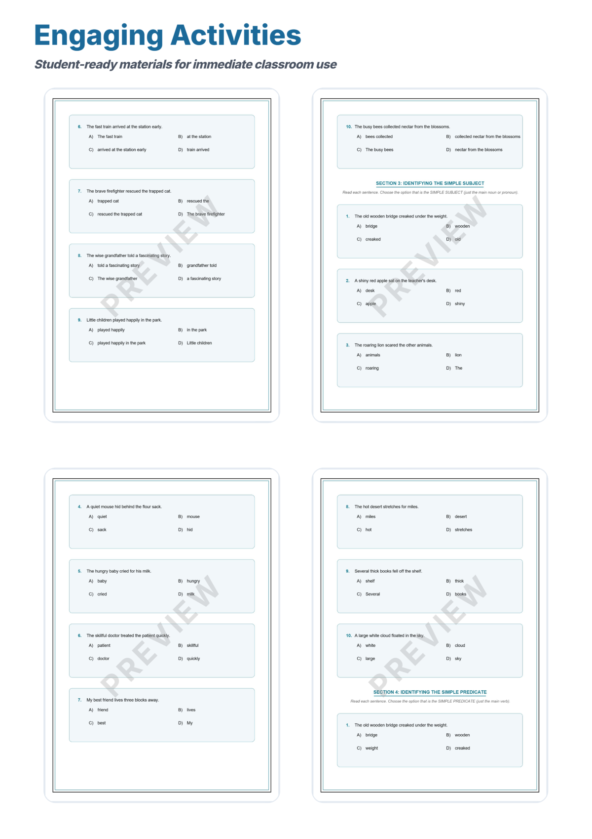 Preview sheet 4 of Subject and Predicate Worksheets | Complete Simple Compound Grammar Practice