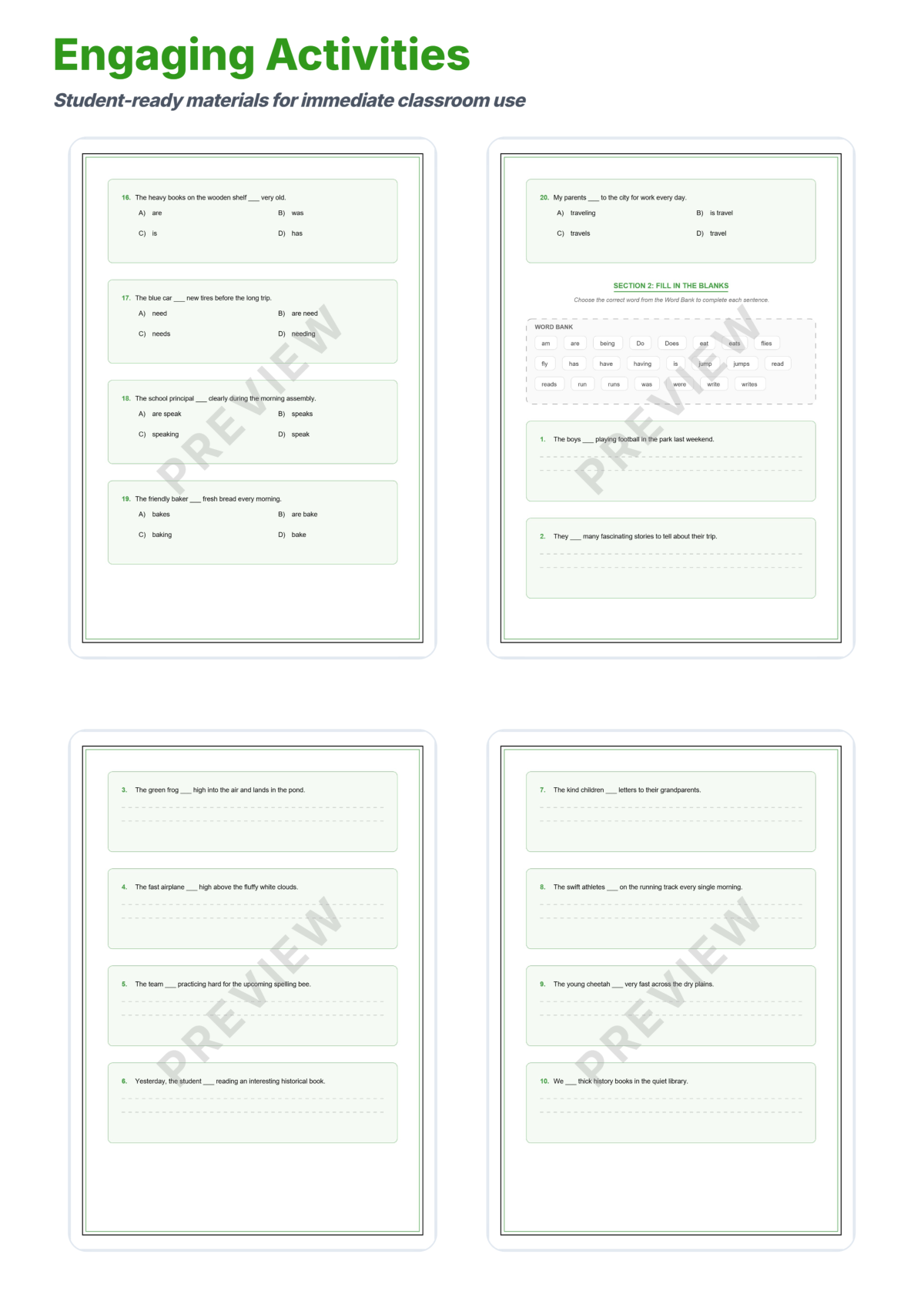Preview sheet 4 of Subject-Verb Agreement Worksheet | Grammar Practice | Answer Key and Lesson Plan