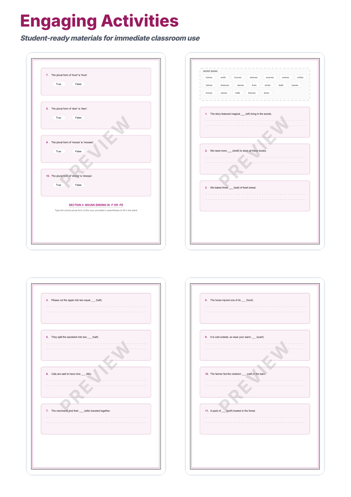 Preview sheet 4 of Irregular Plural Nouns Worksheet Packet – Spelling Rules & Plural Practice