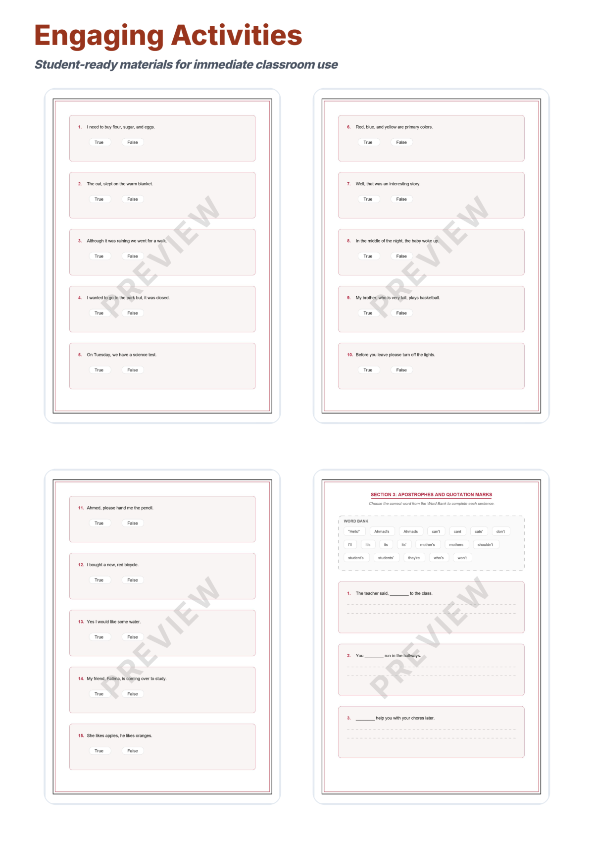 Preview sheet 4 of Punctuation Rules Worksheets – End Marks Commas Colons & Semicolons Packet