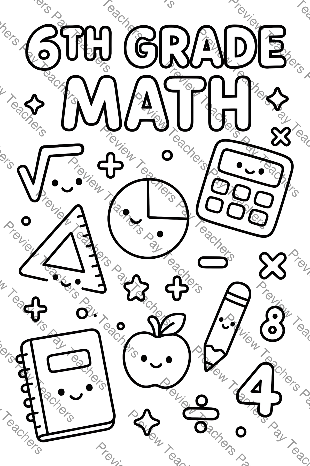 Preview sheet 4 of 6th Grade Math Coloring Pages | Math Doodle Sheets | Calculator Ruler Designs