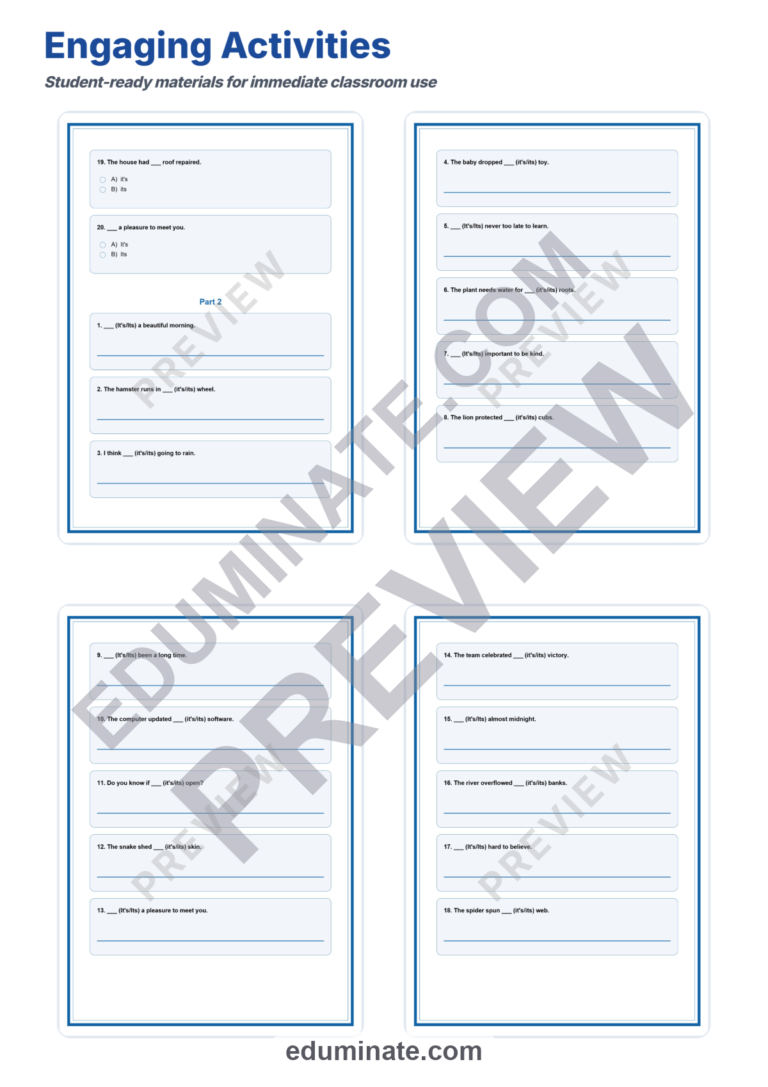 Its Vs It’s Grammar Worksheet | Contractions and Possessives | Practice Pages sample page 4