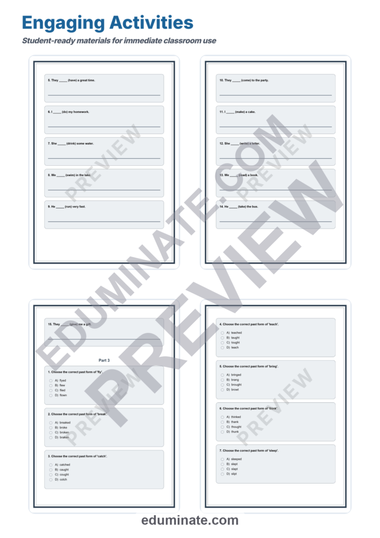 Past Tense Verbs Worksheet | Grammar Practice | Regular and Irregular Verbs Pack sample page 4