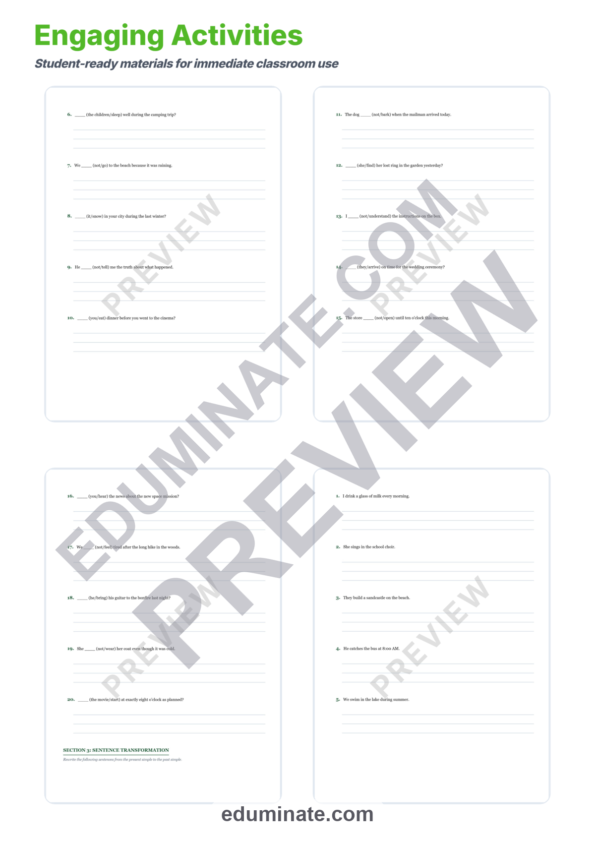 Preview sheet 4 of Past Tense Verbs Worksheet | Irregular Verbs Practice | ESL Grammar Worksheets