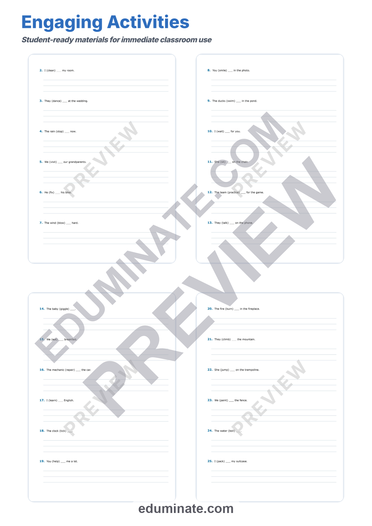 Preview sheet 4 of Present Continuous Tense Practice | Grammar Worksheets | Verb Tense Activities