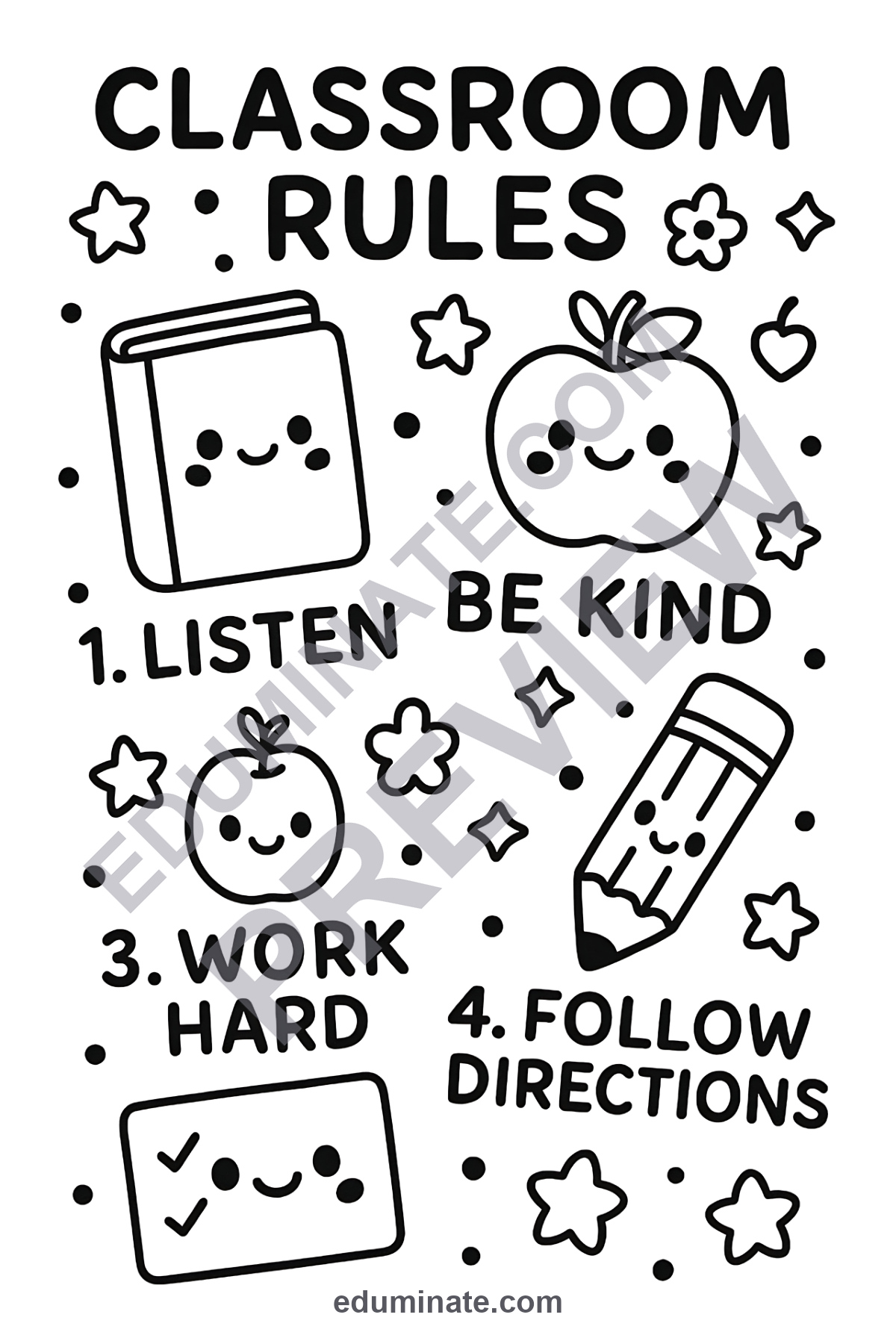 Preview sheet 4 of Classroom Rules Coloring Pages | Back to School Classroom Management Activity