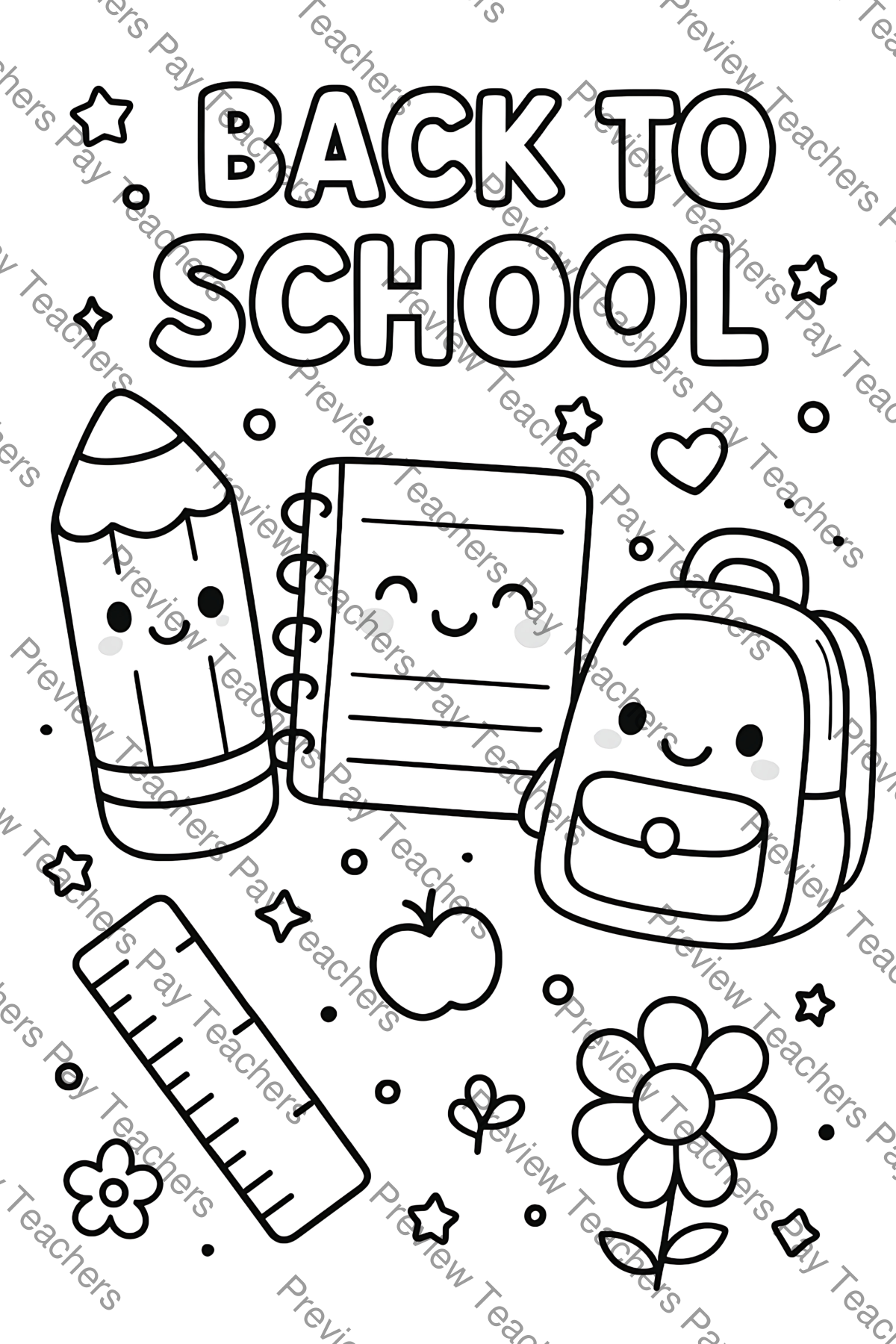 Preview sheet 4 of Back to School Coloring Pages | 79 Cute School Supplies Printables for Kids
