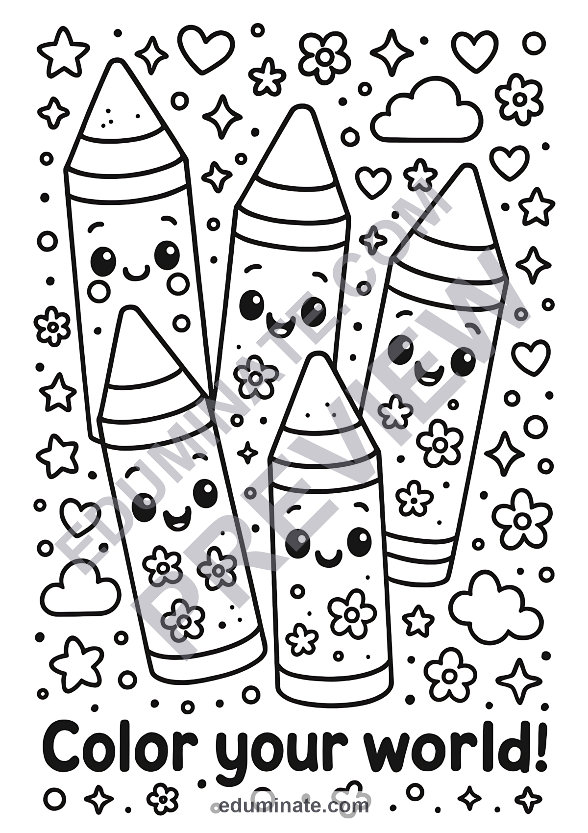 Preview sheet 4 of Crayons Coloring Pages | Cute Coloring Sheets for Fine Motor Art Activities