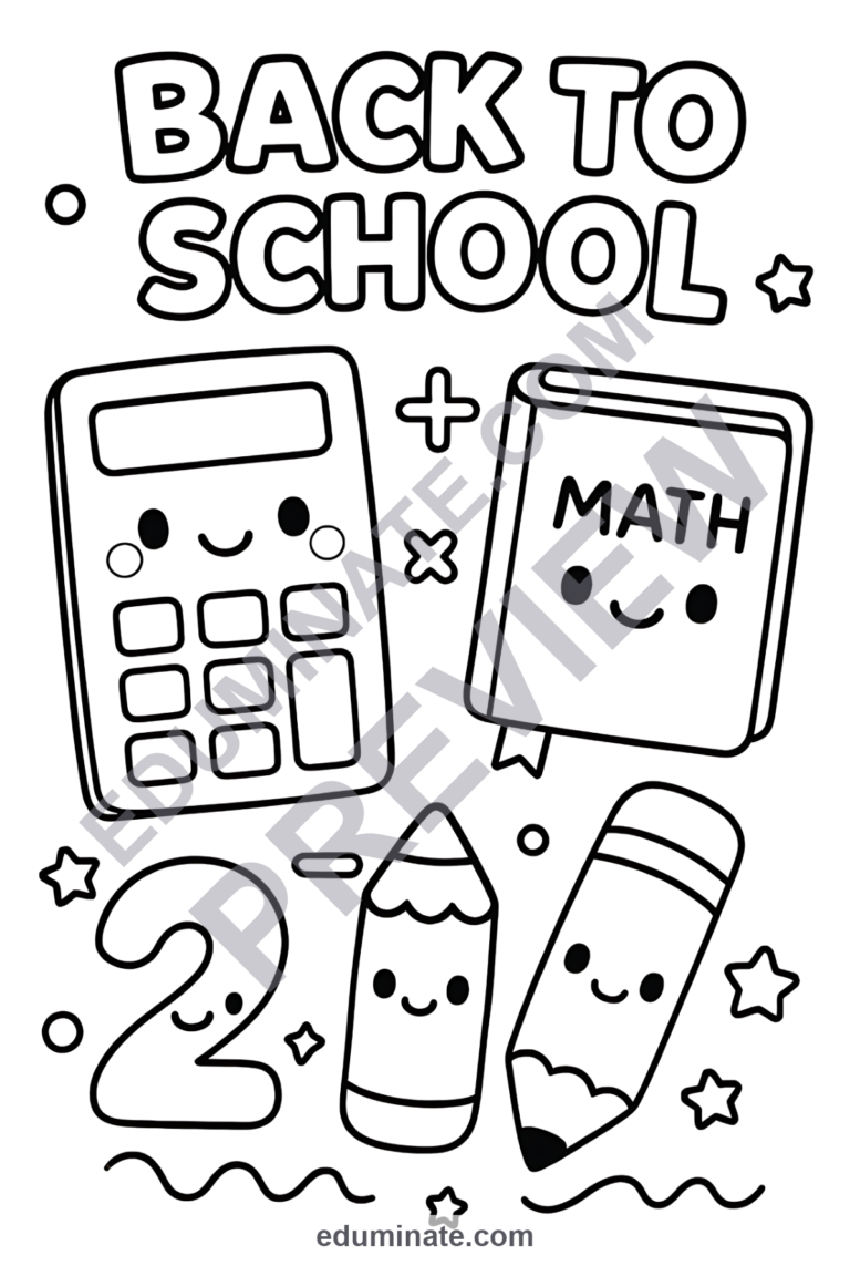 Back to School Math Coloring Pages – Fun Elementary School Math Sheets Pack sample page 4