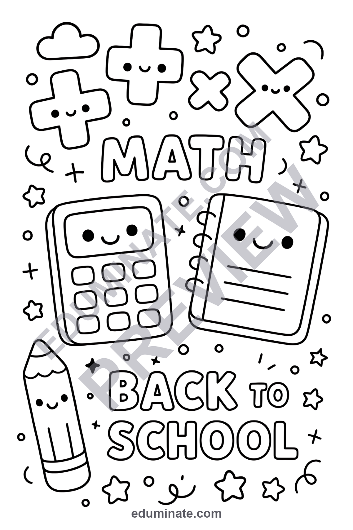 Preview sheet 4 of Math Back to School Coloring Pages | Cute Addition Practice Activity Pack