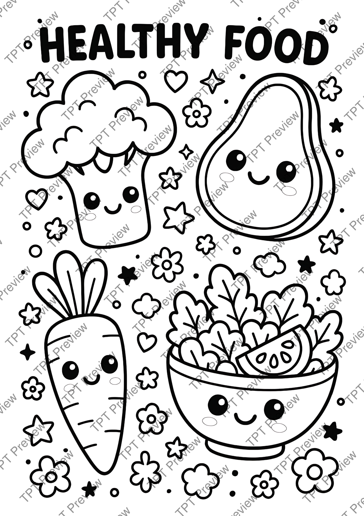 Preview sheet 4 of Healthy Food Coloring Pages – 100 Printable Fruit and Vegetable Activity Sheets