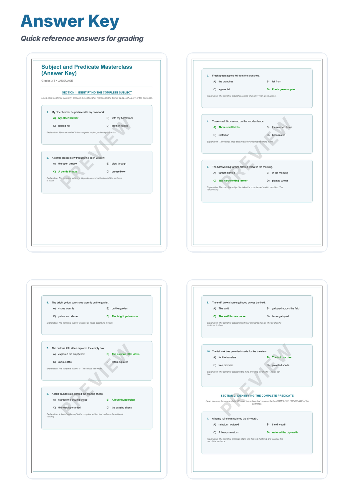 Preview sheet 5 of Subject and Predicate Worksheets | Complete Simple Compound Grammar Practice