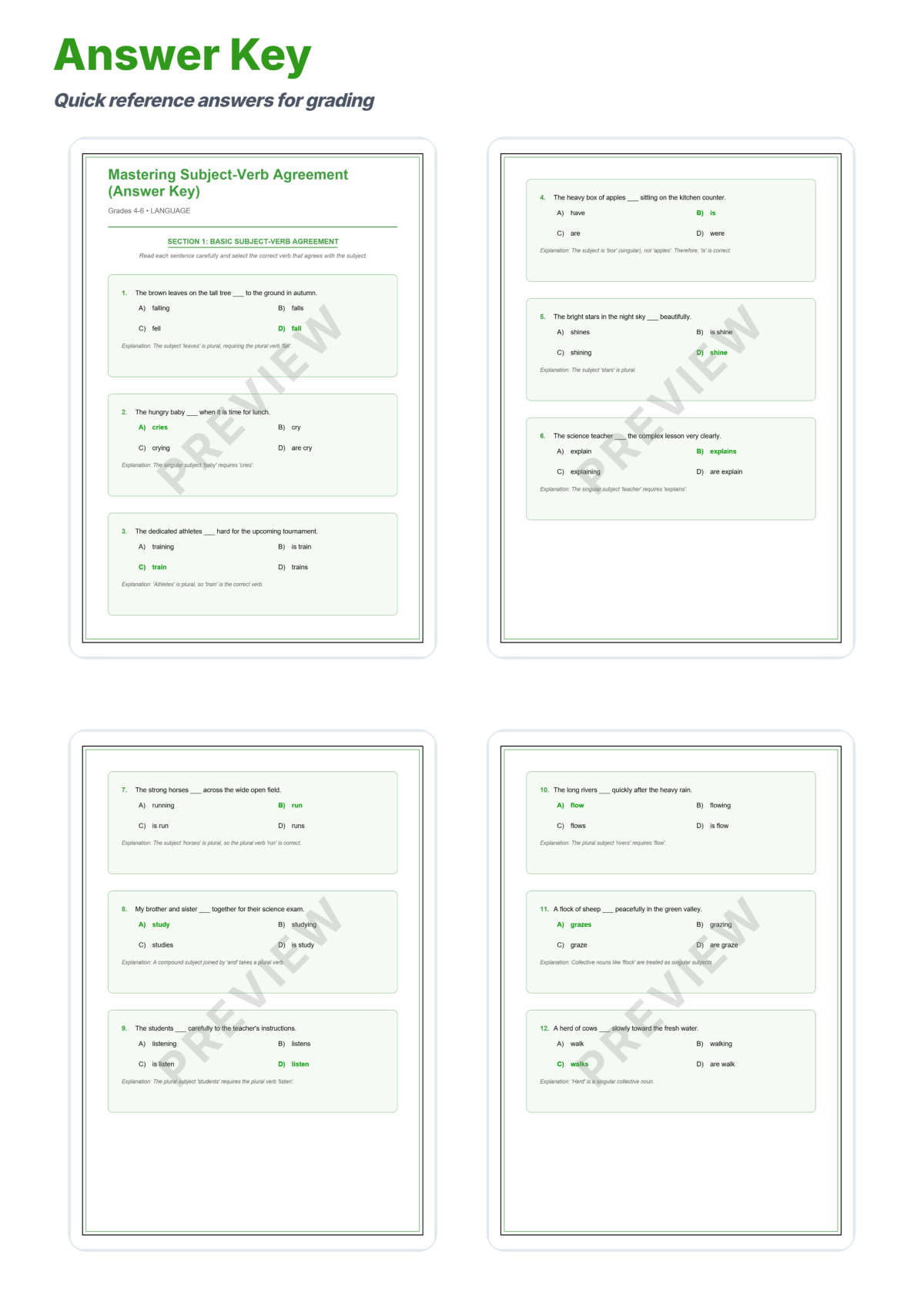 Preview sheet 5 of Subject-Verb Agreement Worksheet | Grammar Practice | Answer Key and Lesson Plan