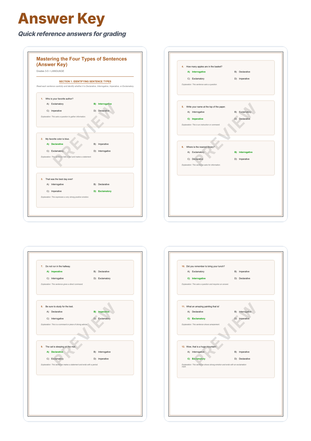 Preview sheet 5 of Four Types of Sentences Worksheets | Sentence Types Practice | Grammar Activity