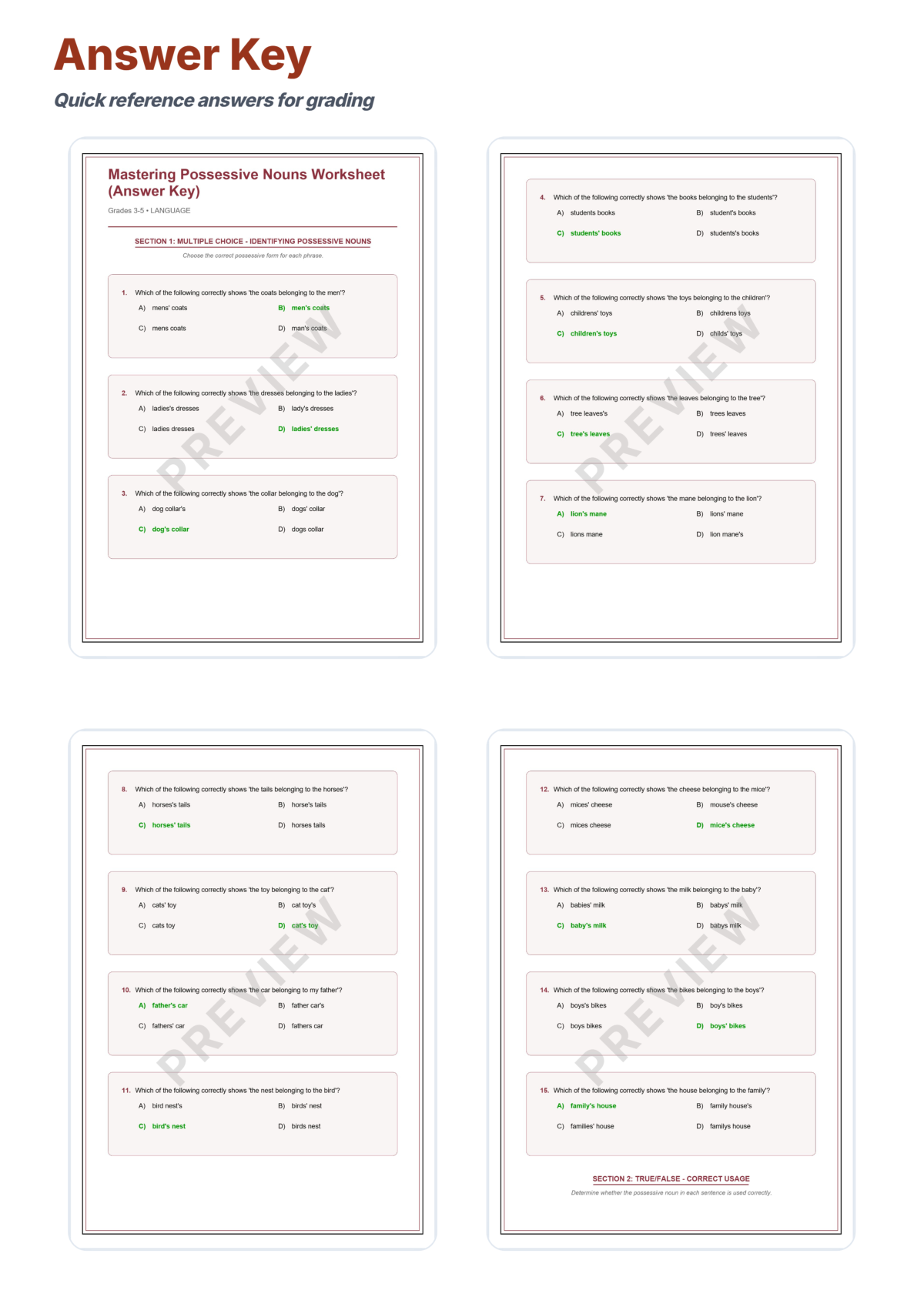 Preview sheet 5 of Possessive Nouns Worksheet Packet With Singular and Plural Apostrophe Work