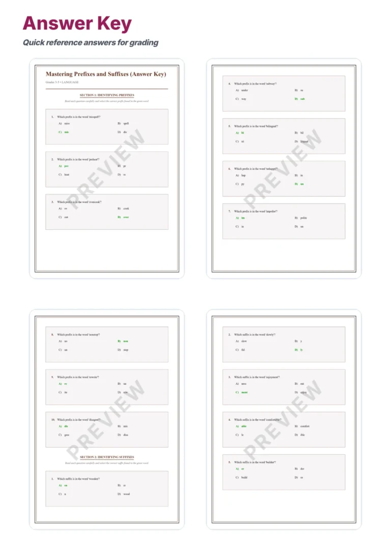 Prefixes and Suffixes Practice Worksheet Packet With Affix Meaning Exercises sample page 5