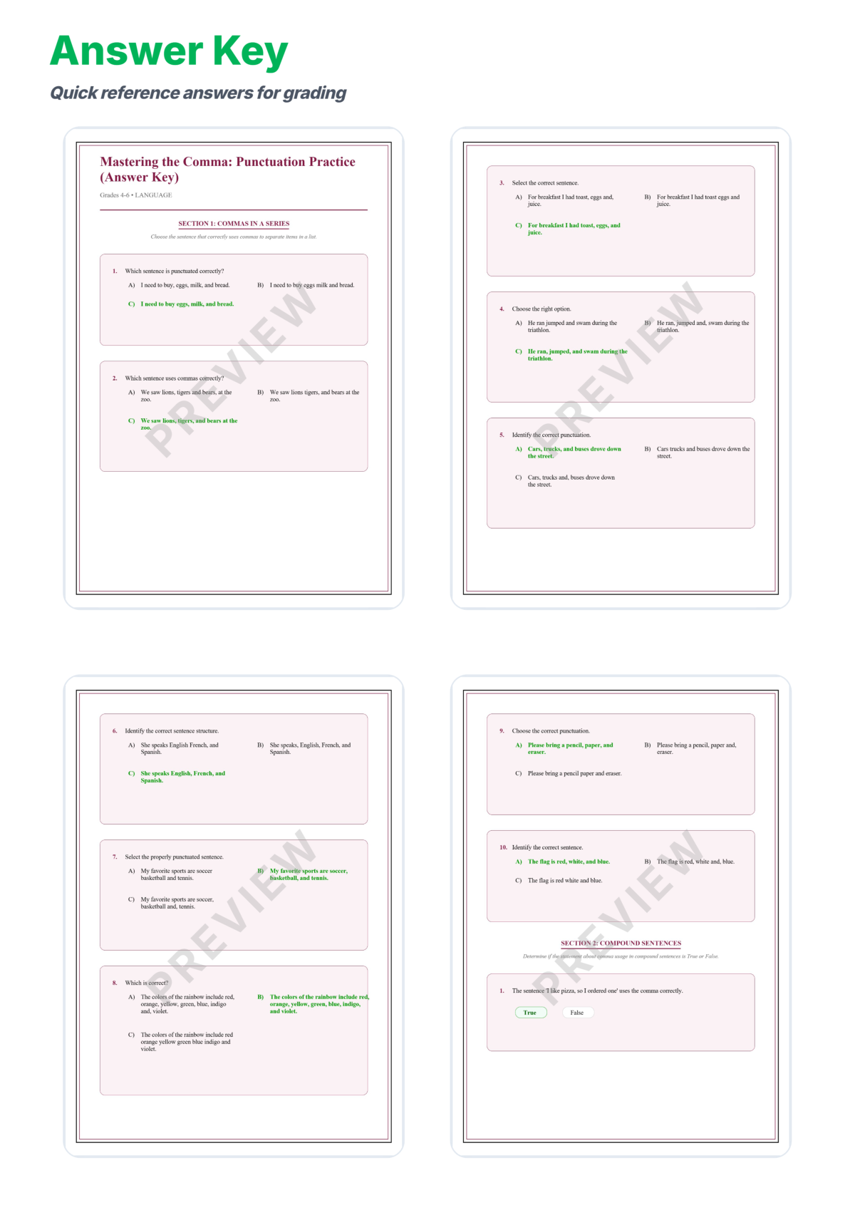 Preview sheet 5 of Comma Usage Worksheet Packet – Series Introductory Clauses and Dates Rules