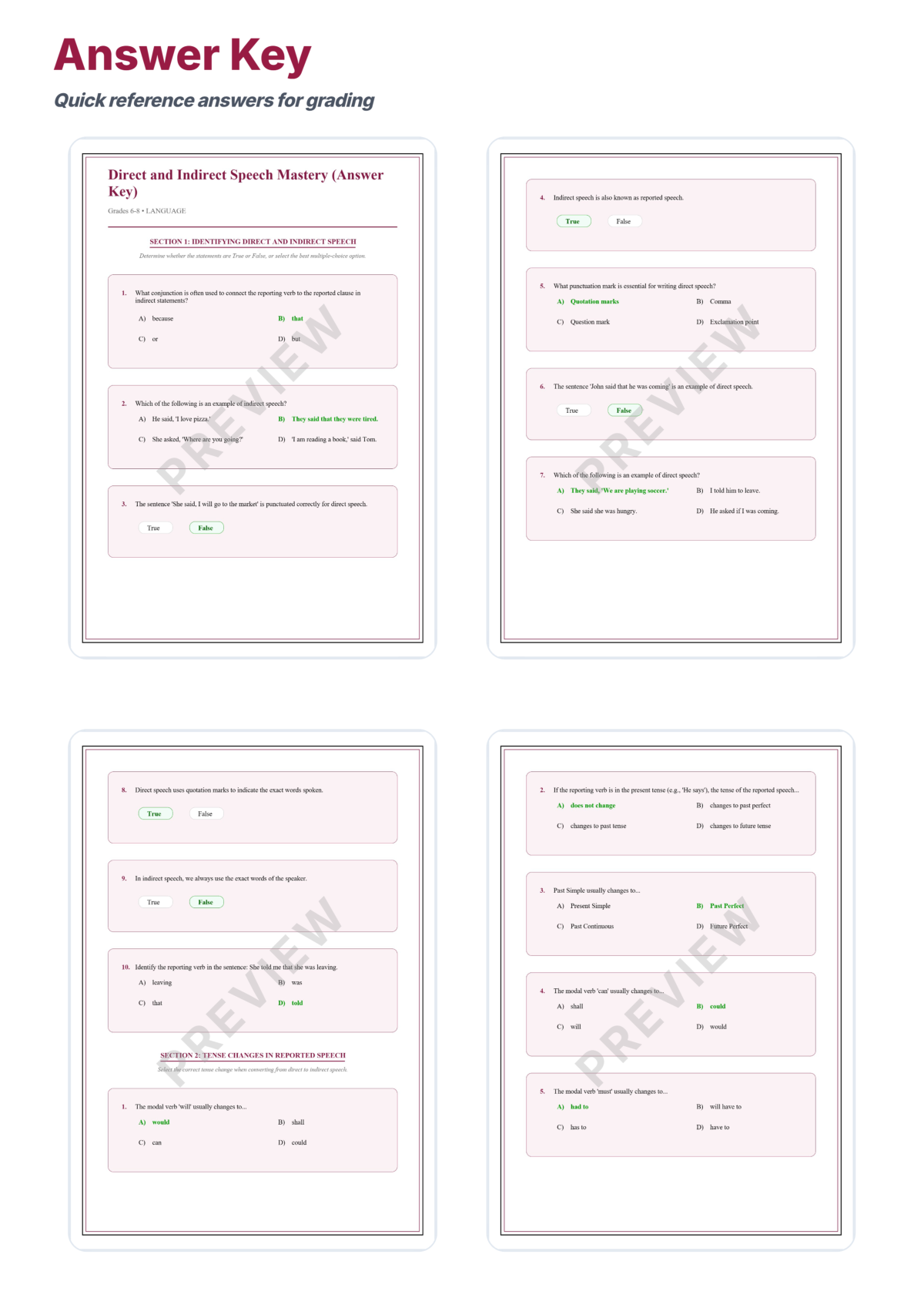 Preview sheet 5 of Direct and Indirect Speech Worksheets – Reported Speech & Dialogue Practice