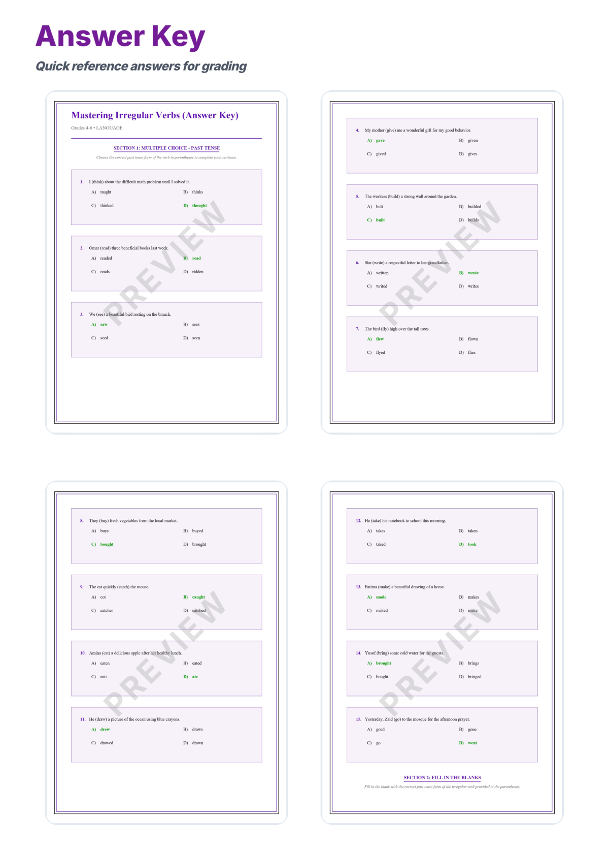 Preview sheet 5 of Irregular Verbs Practice Worksheets – Past Tense & Past Participle Grammar