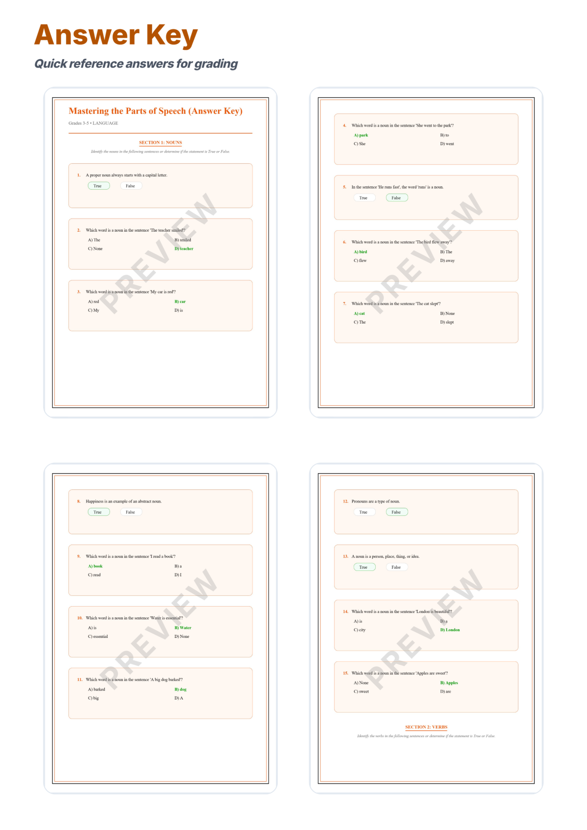 Preview sheet 5 of Parts of Speech Worksheets – Nouns Verbs Adjectives & Adverbs Practice Set