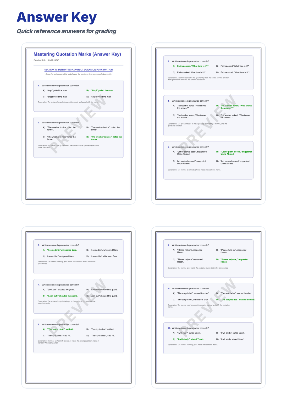 Preview sheet 5 of Quotation Marks Practice Worksheets – Dialogue Punctuation & Short Titles