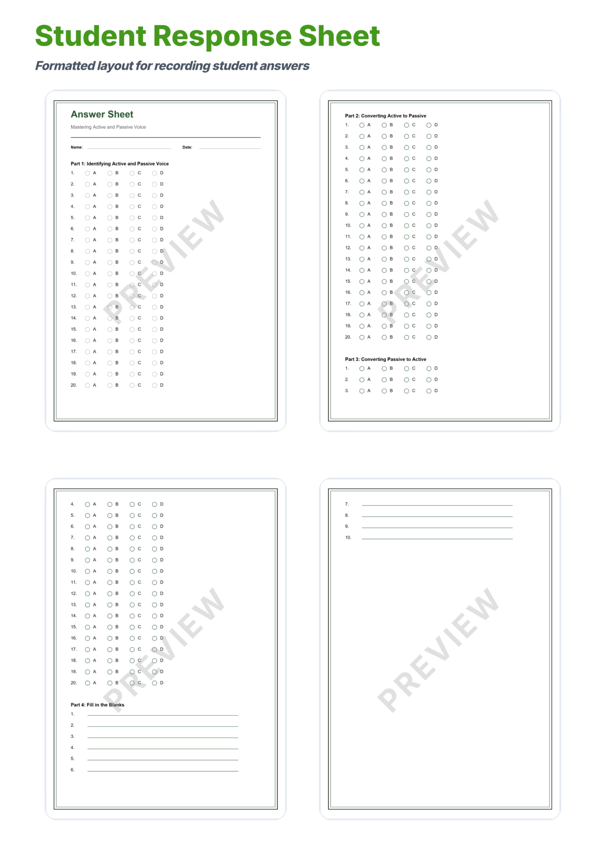 Preview sheet 5 of Active and Passive Voice Worksheets | Grammar Practice, Answer Key, Lesson Plan