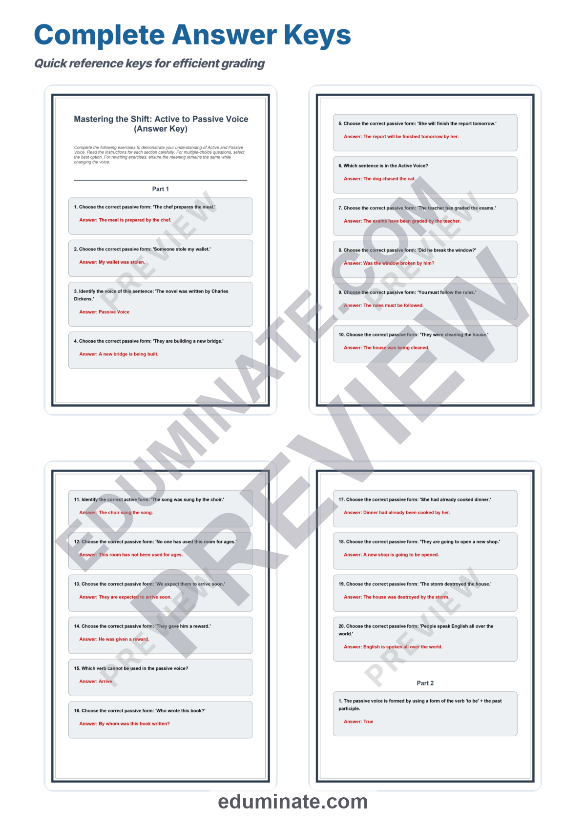 Preview sheet 5 of Active to Passive Voice Worksheet | Grammar Practice | Printable ELA Activity