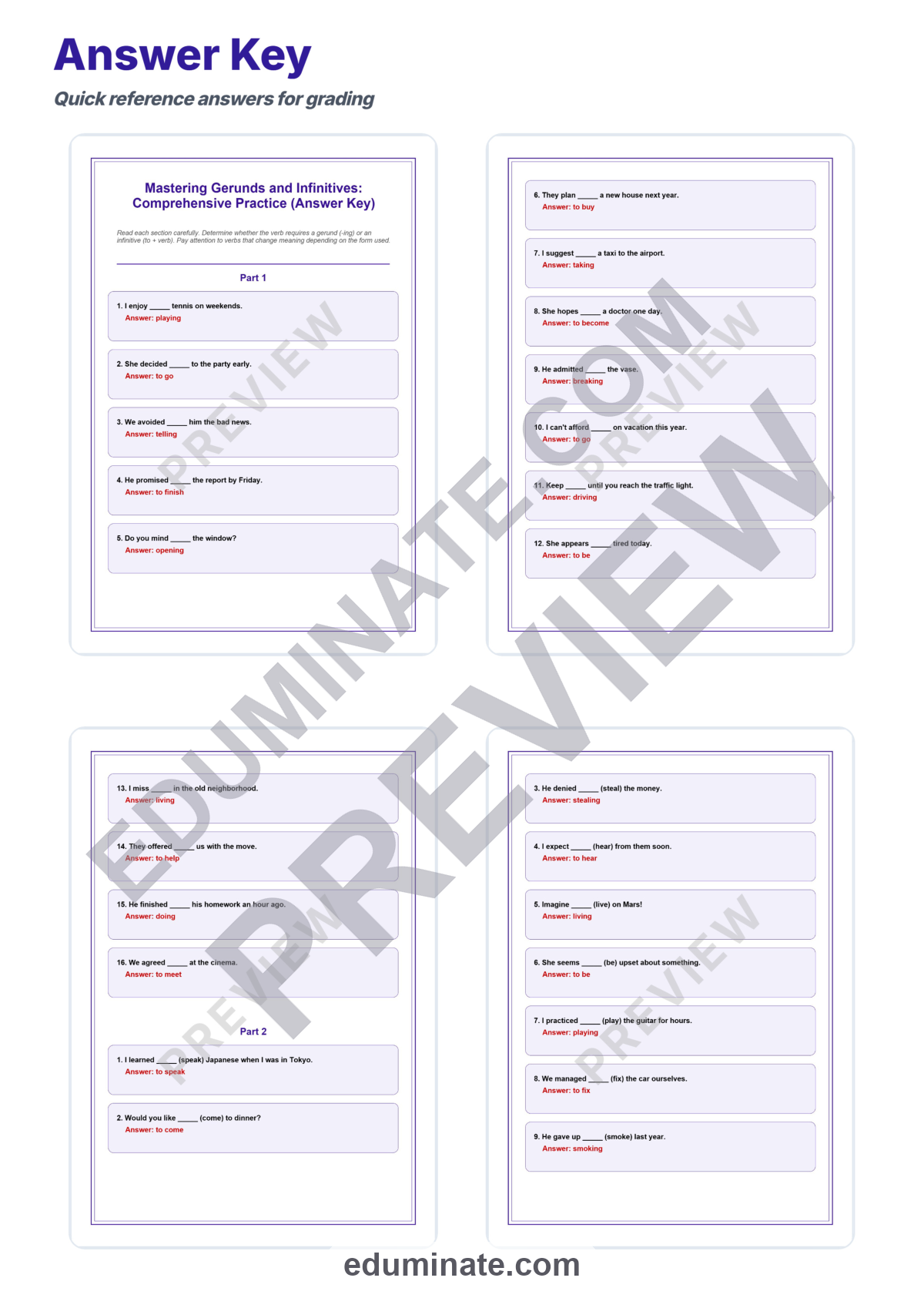 Preview sheet 5 of Gerunds and Infinitives Worksheet | Verb Pattern Practice | Grammar Activity Set