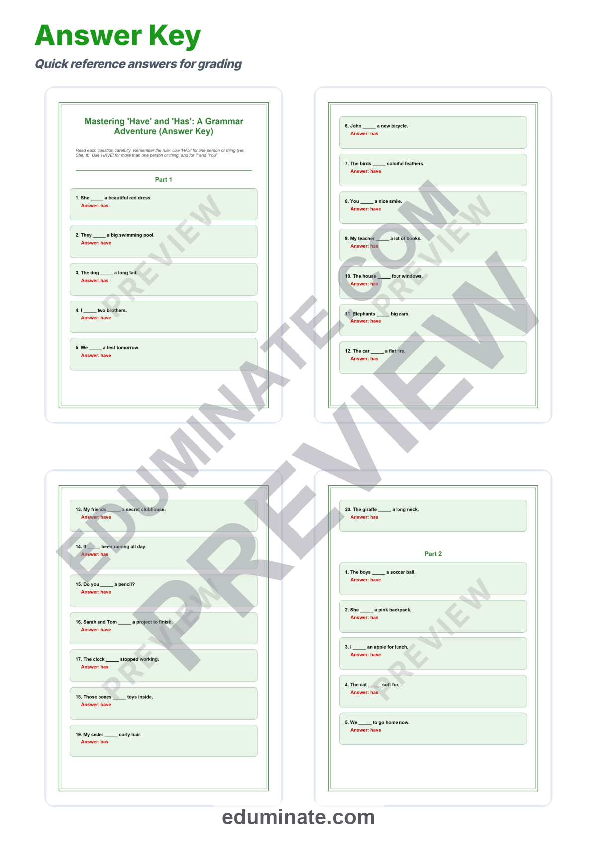 Preview sheet 5 of Have or Has Worksheet | Subject Verb Agreement Practice | Grammar Printables
