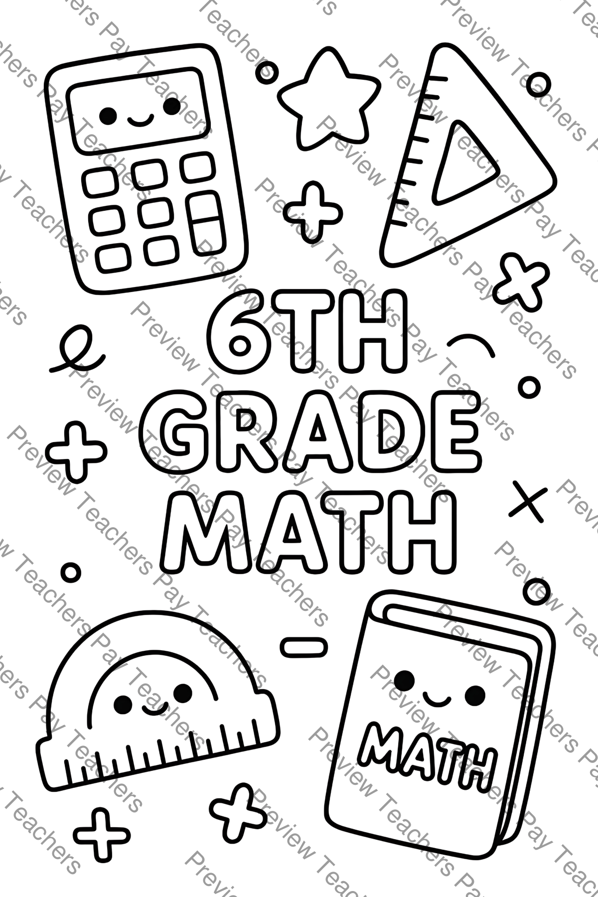 Preview sheet 5 of 6th Grade Math Coloring Pages | Math Doodle Sheets | Calculator Ruler Designs
