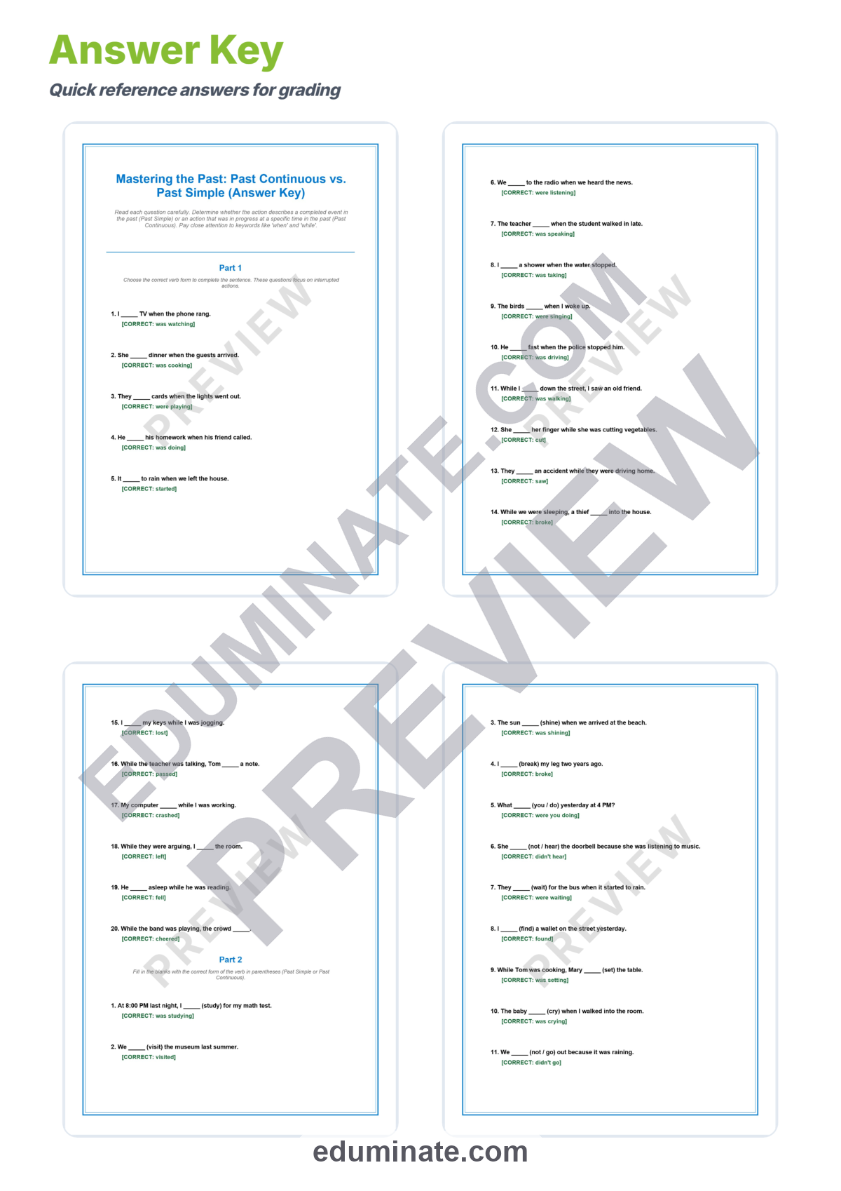 Preview sheet 5 of Past Continuous and Past Simple Worksheets | Grammar Practice With Answer Key