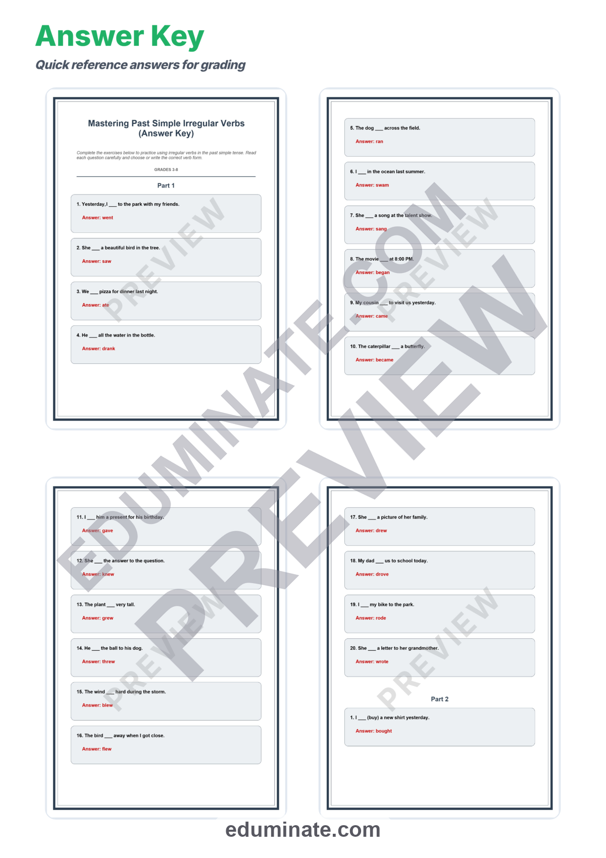 Preview sheet 5 of Past Simple Irregular Verbs Worksheets | Fill In Activity | Grammar Practice Set