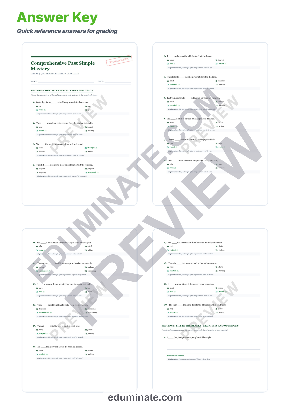 Preview sheet 5 of Past Tense Verbs Worksheet | Irregular Verbs Practice | ESL Grammar Worksheets