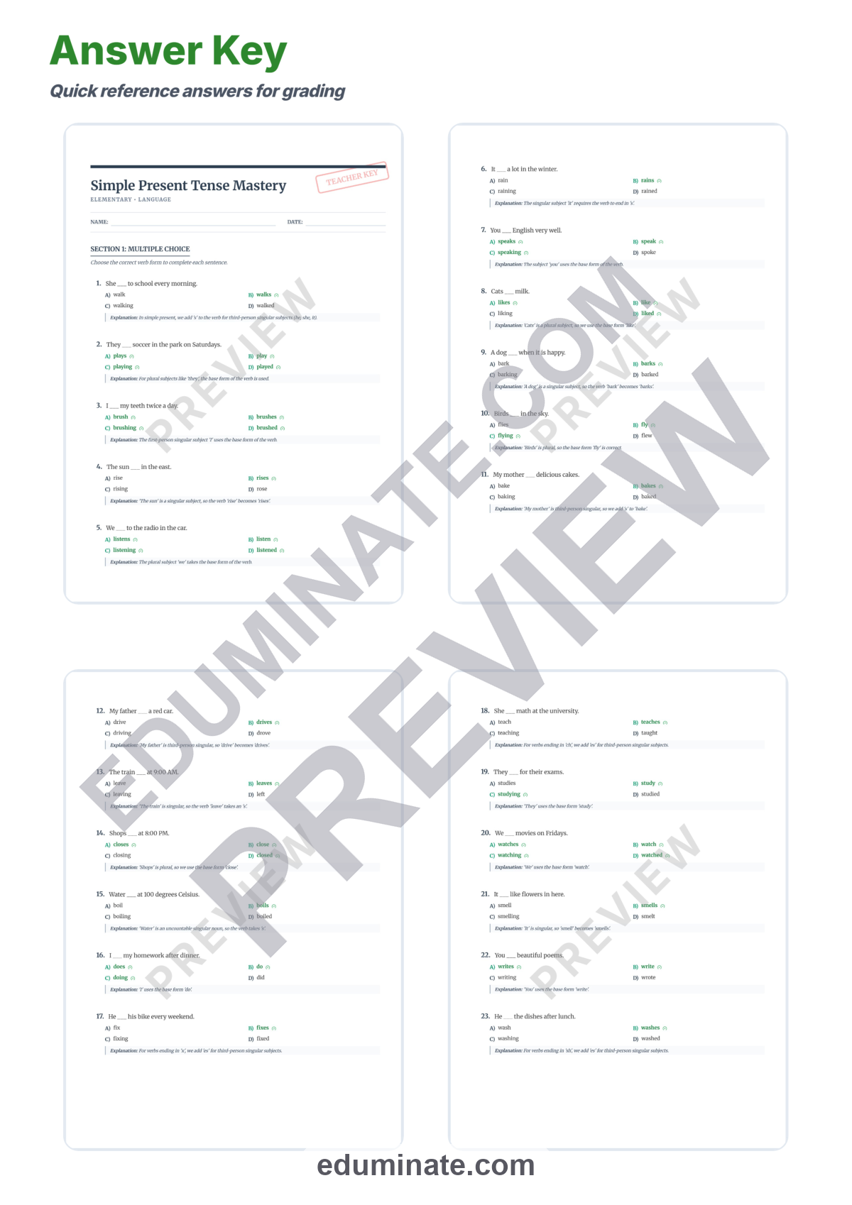 Preview sheet 5 of Simple Present Tense Worksheets | Grammar Practice | Answer Key and Lesson Plan
