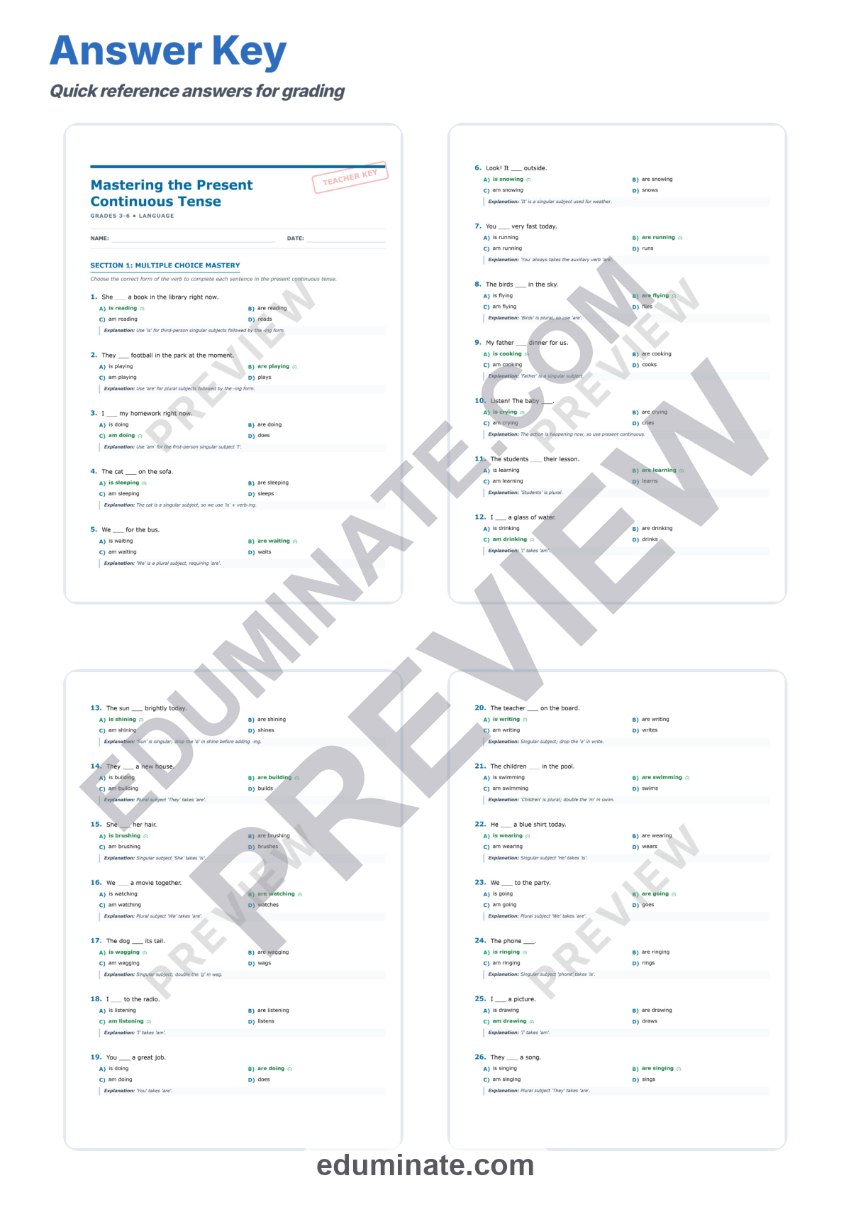 Preview sheet 5 of Present Continuous Tense Practice | Grammar Worksheets | Verb Tense Activities