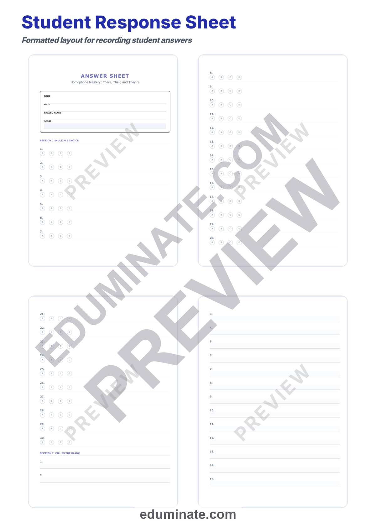 Preview sheet 5 of There, Their, They’re Worksheets | Homophones Practice | Grammar Activity Set