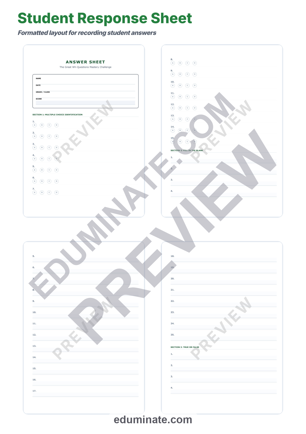 Preview sheet 5 of Wh Questions Worksheets | Who What When Where Why How | Question Words Practice