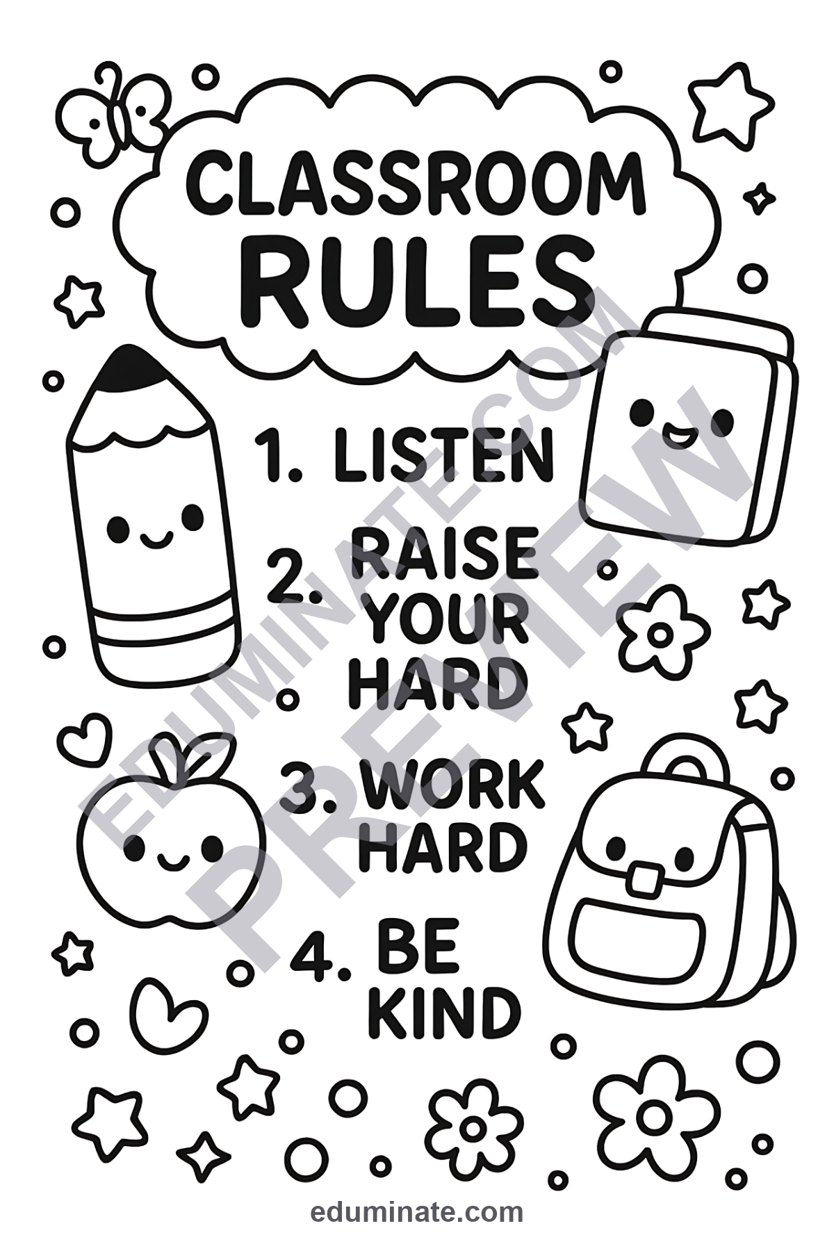 Preview sheet 5 of Classroom Rules Coloring Pages | Back to School Classroom Management Activity