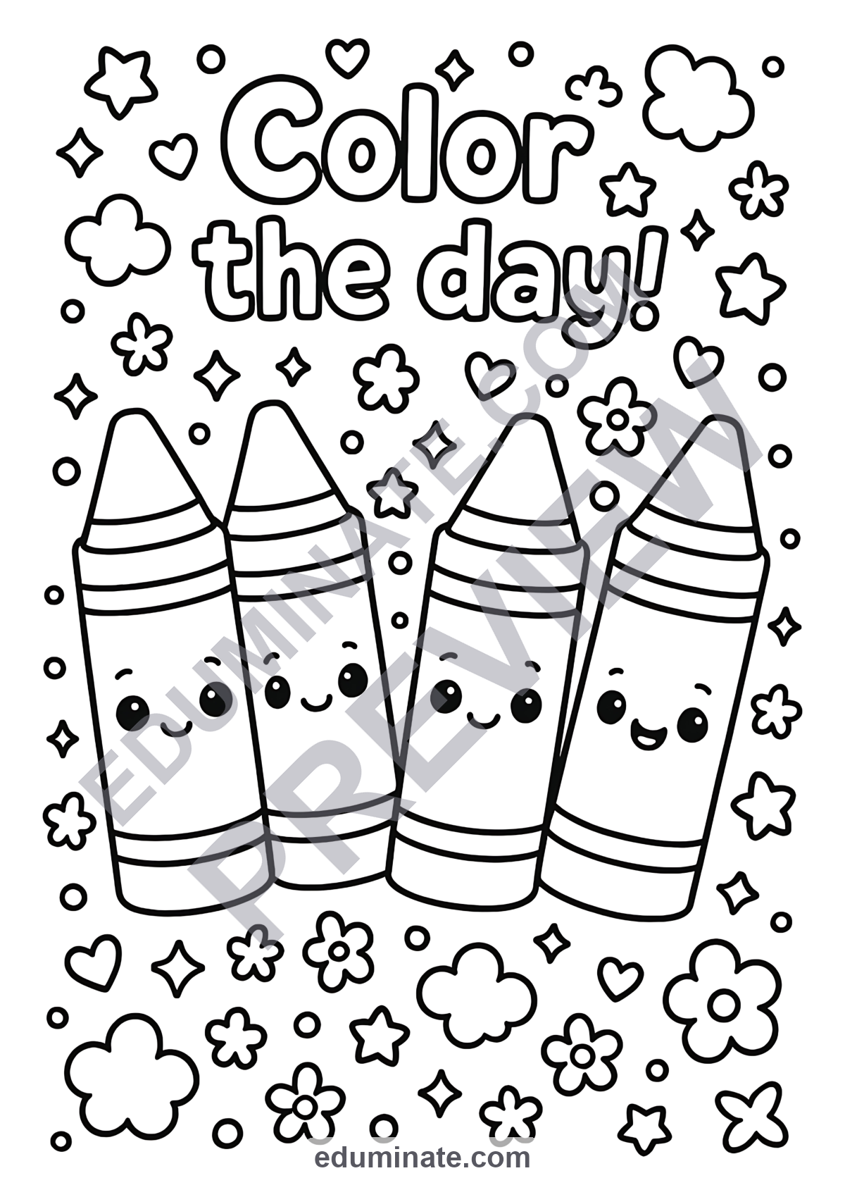 Preview sheet 5 of Crayons Coloring Pages | Cute Coloring Sheets for Fine Motor Art Activities